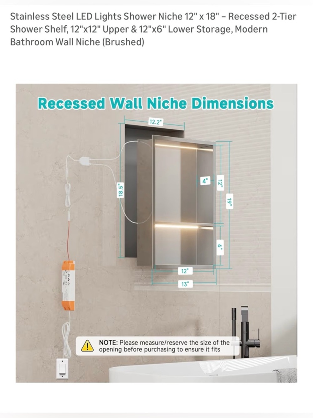 Brushed Stainless Steel Recessed LED Shower Niche - Silver